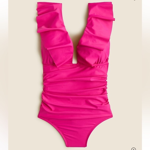 NEW J. Crew Long-torso Pink Ruched Ruffle one-piece swimsuit - size 24 (3X) - Picture 1 of 7